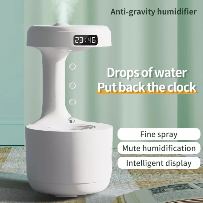 Homefish OEM goutte d'eau portable humidificateur anti-gravité 800 ml Horloge numérique 0