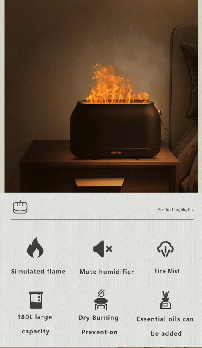 L'humidificateur RGB Light 180Ml Humidificateur de Noël Ultrasons Diffuseur d'huile de flamme Humidificateur de flamme 3