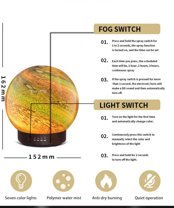 HOMEFISH 3D Glass Design Diffuseurs d' huiles essentielles Planète Humidificateur 120ml 5